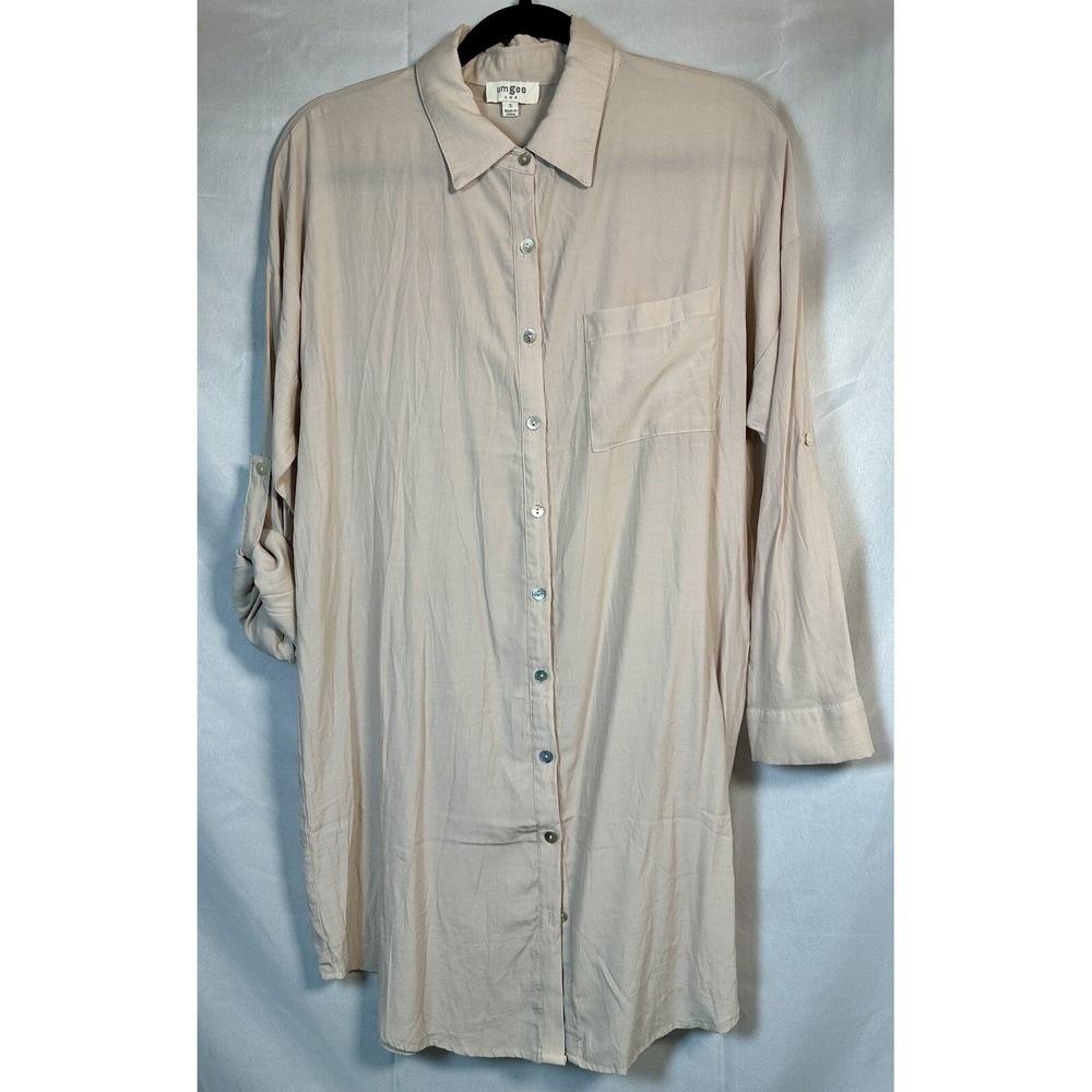 Womens Umgee Shirt Dress Neutral‎ Button Down Midi Sz S